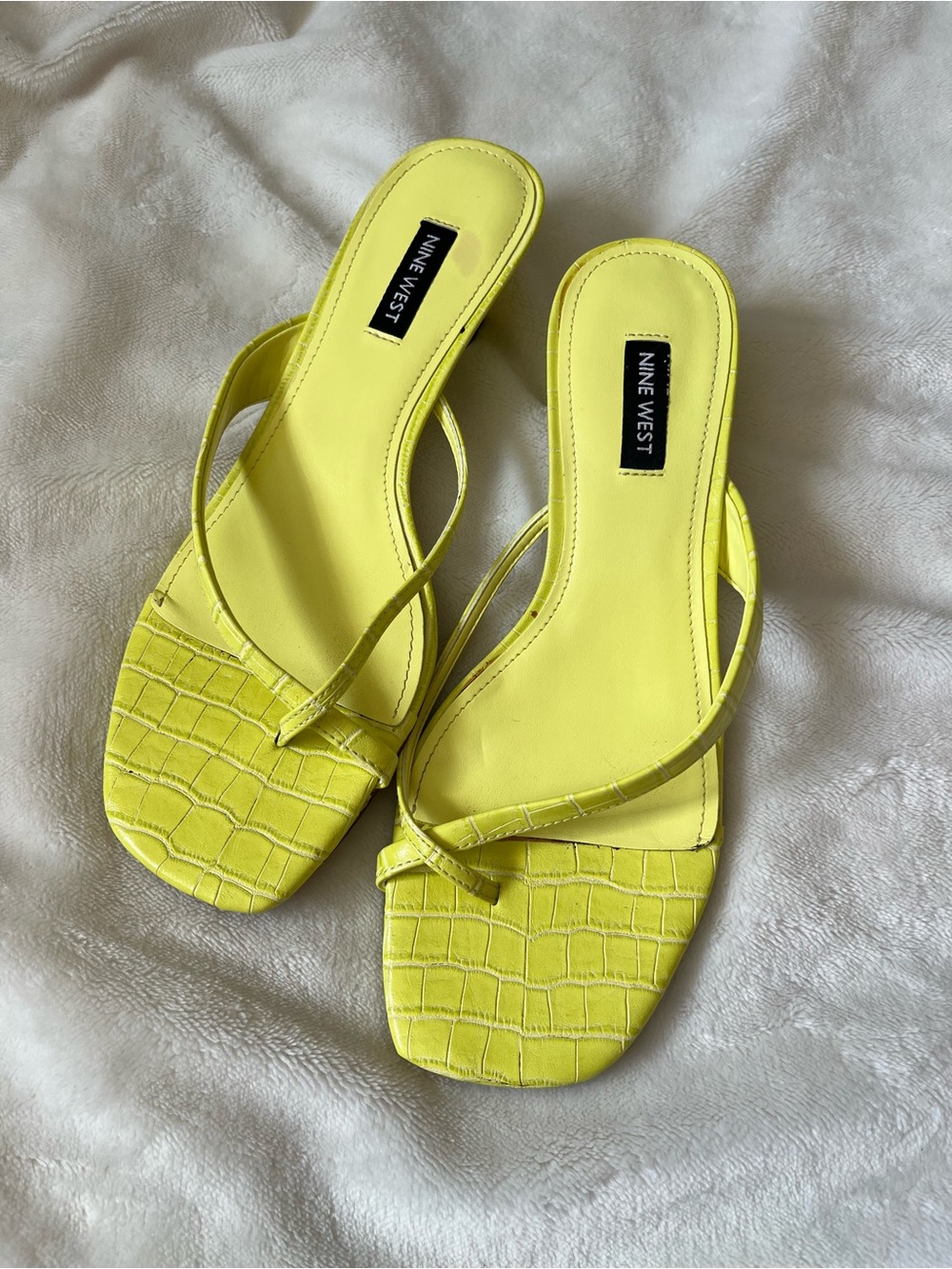 Nine West Neon Yellow Croc-Embossed Strappy Slide Sandals